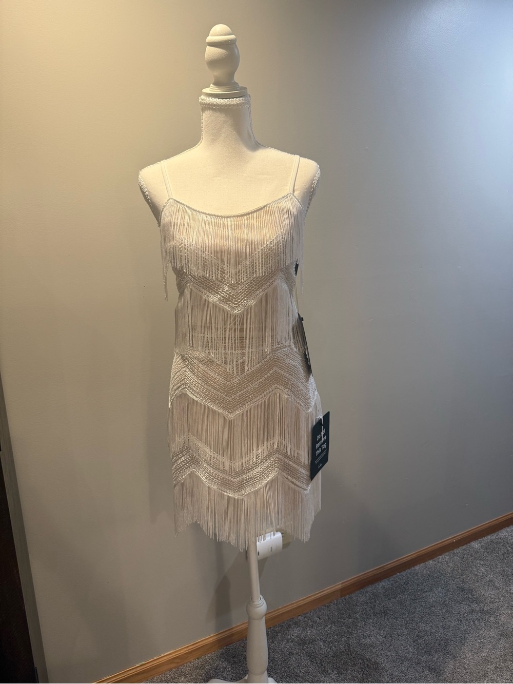 Lulu's Ivory Beaded Fringe Mini Dress